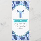 Griechisches Hauptmuster & blaue Spalte Hochzeitsk Menükarte (Vorderseite)