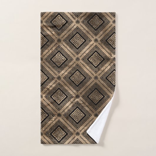 Griechisches Hauptmuster Schwarz und Gold Badhandtuch Set (Handtuch)
