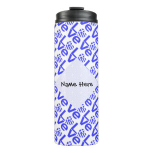 Griechisches Herz Blau LOVE Kachel personalisiert Thermosbecher
