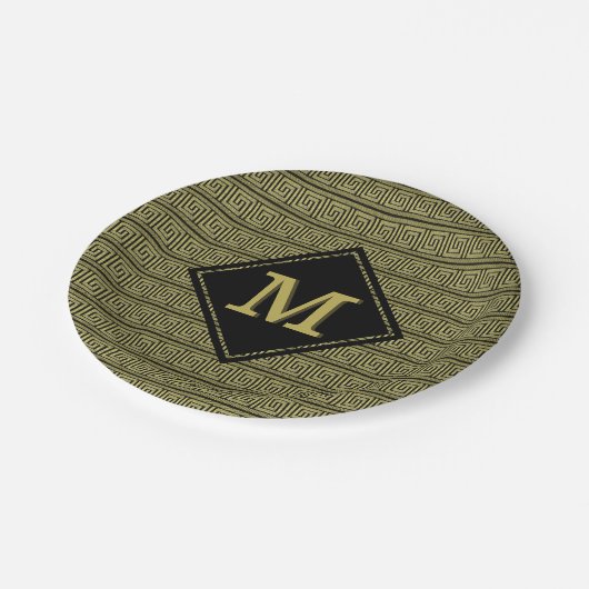 Griechisches klassisches Design in Gold und Schwar Pappteller (Schrägansicht)