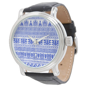 Griechisches Mäander, Mittelmeer-Muster, Blau Armbanduhr