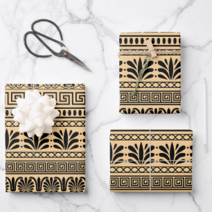Griechisches Mäander, Mittelmeer-Muster, Braun Geschenkpapier Set