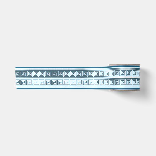 Griechisches Mäander-Muster in Blau Satinband (Vorderseite)