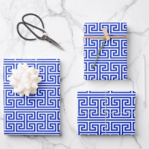 Griechisches Mäander-Schlüssel-Quadrat-H-Muster Bl Geschenkpapier Set