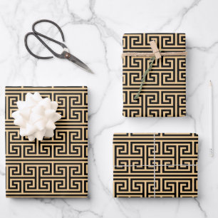 Griechisches Mäander-Schlüssel-Quadrat-H-Muster Br Geschenkpapier Set