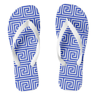 Griechisches Mäander-Schlüssel-Quadratmuster Blau Badesandalen