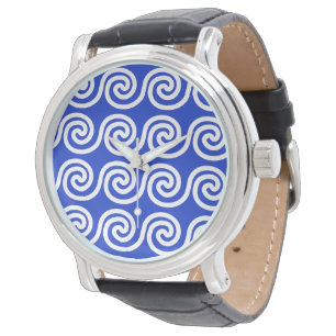 Griechisches Mäander-Schlüsselwellen-Muster Blau Armbanduhr