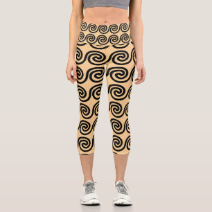 Griechisches Mäander-Schlüsselwellen-Muster Braun Capri Leggings