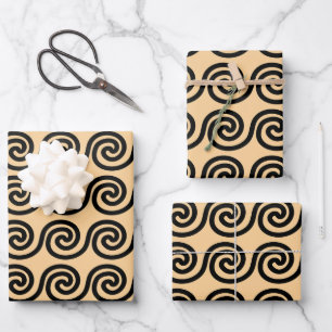 Griechisches Mäander-Schlüsselwellen-Muster Braun Geschenkpapier Set