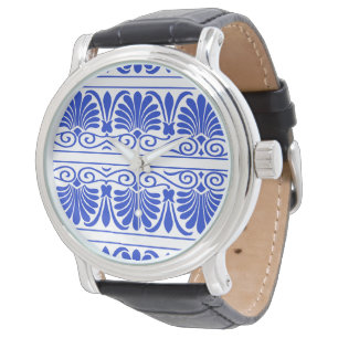 Griechisches mediterranes Arabeskenmuster Blau Armbanduhr
