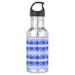 Griechisches mediterranes Arabeskenmuster Blau Edelstahlflasche