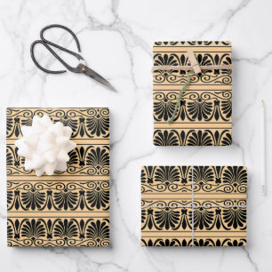 Griechisches mediterranes Arabeskenmuster Braun Geschenkpapier Set