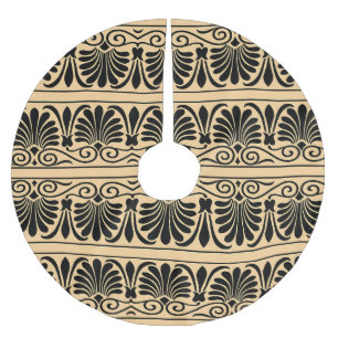 Griechisches mediterranes Arabeskenmuster Braun Polyester Weihnachtsbaumdecke