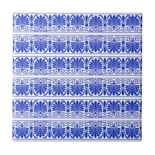 Griechisches Mittelmeer Arabeske Muster Blau Fliese (Vorderseite)