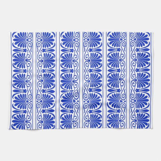 Griechisches Mittelmeer Arabeske Muster Blau Geschirrtuch (Horizontal)