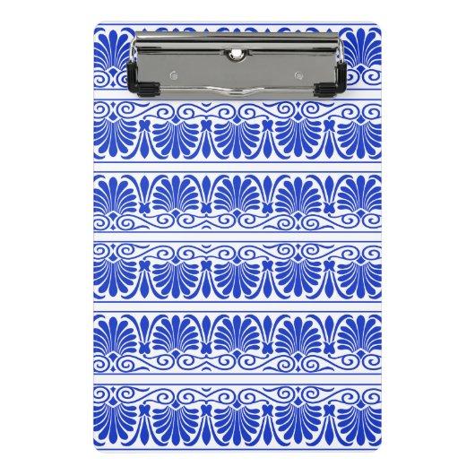 Griechisches Mittelmeer Arabeske Muster Blau Mini Klemmbrett (Vorderseite)