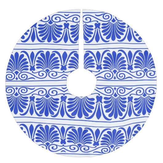 Griechisches Mittelmeer Arabeske Muster Blau Polyester Weihnachtsbaumdecke (Vorderseite)