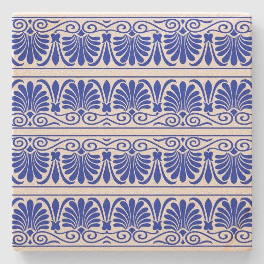 Griechisches Mittelmeer Arabeske Muster Blau Steinuntersetzer (Vorderseite)