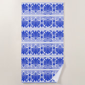 Griechisches Mittelmeer Arabeske Muster Blau Strandtuch (Vorderseite)