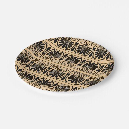 Griechisches Mittelmeer Arabeske Muster Brown Pappteller (Schrägansicht)