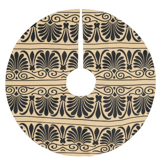 Griechisches Mittelmeer Arabeske Muster Brown Polyester Weihnachtsbaumdecke (Vorderseite)