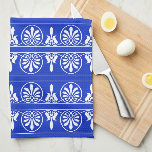 Griechisches Mittelmeer-Muster Blau Geschirrtuch (Viertel Falte)