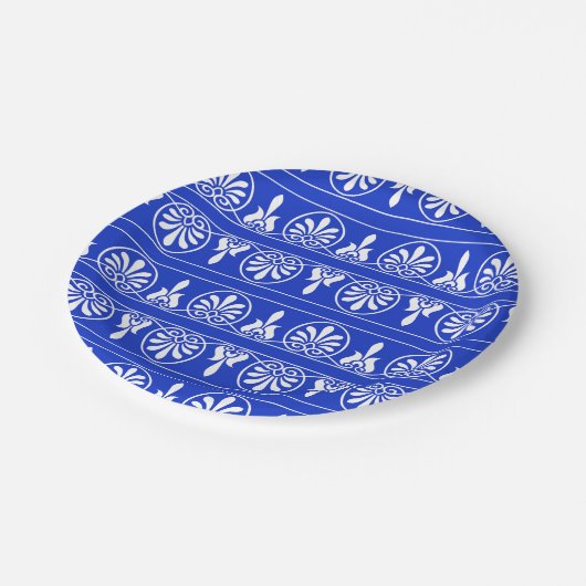 Griechisches Mittelmeer-Muster Blau Pappteller (Schrägansicht)