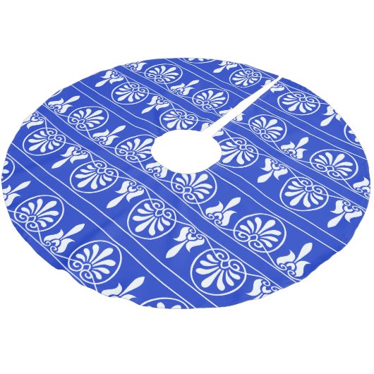 Griechisches Mittelmeer-Muster Blau Polyester Weihnachtsbaumdecke (Schrägansicht)