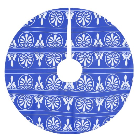 Griechisches Mittelmeer-Muster Blau Polyester Weihnachtsbaumdecke (Vorderseite)