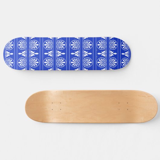 Griechisches Mittelmeer-Muster Blau Skateboard (Horizontal)