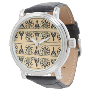 Griechisches Mittelmeer-Muster Brown Armbanduhr