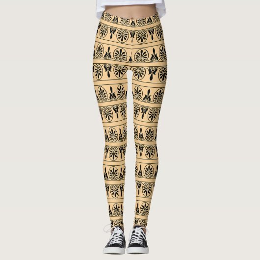 Griechisches Mittelmeer-Muster Brown Leggings (Vorderseite)