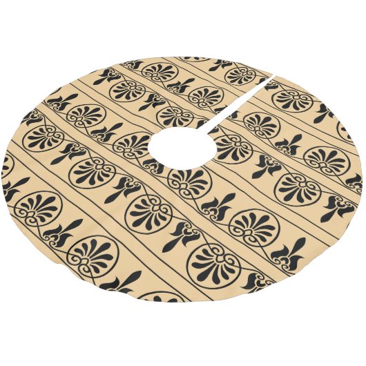 Griechisches Mittelmeer-Muster Brown Polyester Weihnachtsbaumdecke (Schrägansicht)