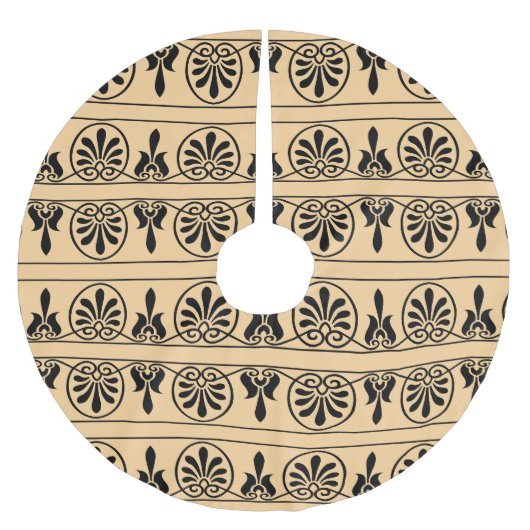 Griechisches Mittelmeer-Muster Brown Polyester Weihnachtsbaumdecke (Vorderseite)