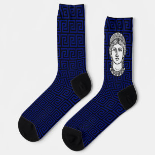 Griechisches Muster in blauen und schwarzen Crew-S Socken
