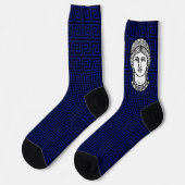 Griechisches Muster in Socken mit blauer und schwa (Linkes Detail)
