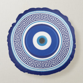 Griechisches Muster Nazar Amulet Rundes Kissen