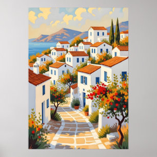 Griechisches Mykonos-Dorf Küstenwandkunst Poster