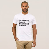 Griechisches Nahrungsmitteletzeichen-extravagantes T-Shirt (Vorne ganz)