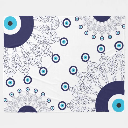Griechisches Nazar-Schutzschild Eye Mandala-Muster Fleecedecke (Vorderseite (Horizontal))