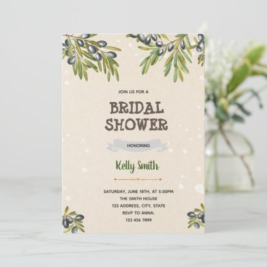 Griechisches Olivenfest Brautdusche Einladung (Stehend Vorderseite)