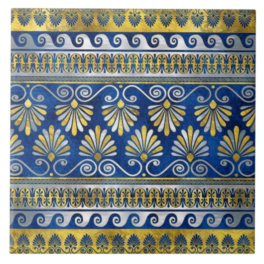 Griechisches Ornament mit Mander Key Blue Edelstei Fliese (Vorderseite)