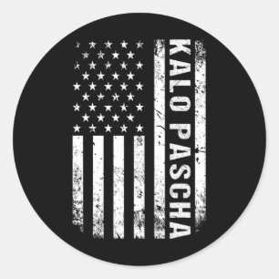 Griechisches Ostern Kalo Pascha Retro US-Flagge Gr Runder Aufkleber