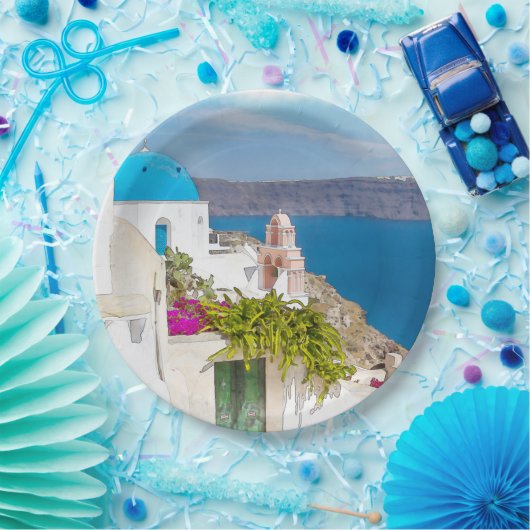 Griechisches Paradies. Aquarellmalerei von Pappteller (Party)