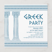 Griechisches Party Einladung mit blauen Säulen und (Vorderseite)