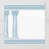 Griechisches Party Einladung mit blauen Säulen und (Rückseite)