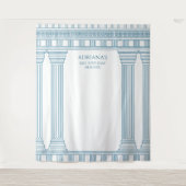 Griechisches Party Hintergrund mit blauem Tempel Wandteppich (Vorderseite)