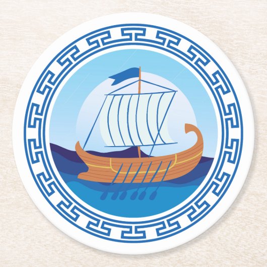 Griechisches Schiff Runder Pappuntersetzer (Vorderseite)