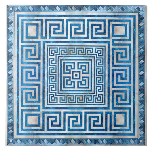 Griechisches Schloss - griechischer Meander - Blau Fliese (Vorderseite)