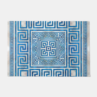 Griechisches Schloss - griechischer Meander - Blau Fußmatte